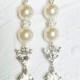 Dangling Bridal Earrings,AAA Swarovski Crystal Pearls,Brilliant Cubic Zirconia,STERLING SILVER Posts,Wedding Jewelry,Bridal Accessories