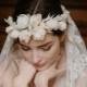 Blush wedding flower crown, French lace bridal veil - Heart and Soul no. 2161