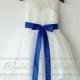 Lace Tulle Flower Girl Dress With Royal Blue Sash and Bow