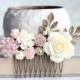 Blush Bridal Hair Comb Dusty Rose Pink Ivory Cream Flowers For Hair Soft Pink Ecru Floral Hair Piece Vintage Inspired Romantic Country Chic