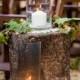 DIY Wedding Ideas. Tree Stumps And Leaves For A Fall Wedding Aisle Decor.