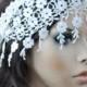 wedding bohemian lace hairband wrap, off white juliet cap band, boho bridal hair ribbon, made in Florida