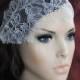 white juliet cap hairband lace boho wedding, bridalhead wrap, delicate chantilly  lace headband,  made in Florida