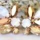Rose Gold Champagne Cluster Earrings,Swarovski Crystal Earrings,Bridal Rose Gold Earrings,Bridesmaids Earrings,White Opal Champagne Studs