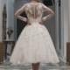 Elegant Ivory Lace Long Sleeves Tea Length Wedding Dress