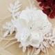 White Pearl Bridal Headpiece Crystal Feather Flower Laces Wedding Veils, 13B20 SKU: 7J12