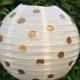 PAPER LANTERN / 1 paper lantern with gold polka dots / wedding lanterns, birthday, nursery, bridal shower, baby shower