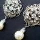 Ivory or White Pearl, Bridal Wedding Earrings, Rhinestone Wedding Bridal Earrings,Rose Chandeliers,Pearl Drops,Pearl, Filigree,Rose,ROSELANI