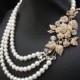 Pearl Necklace,Bridal Rhinestone Necklace,Ivory or White Pearls,Statement Bridal Necklace,Pearl Rhinestone Necklace,Gold Necklace,DARCIE