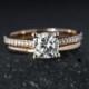 Rose Gold Forever One Moissanite Ring - Engagement Ring & Wedding Band Set - Comfort Fit Band