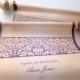 Wedding invitation scroll on fabric, eggplant and gold SAMPLE