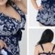 Dark Blue And White Print Two-Pieces Plus Size Womens Swimsuit With Skirt Lidyy1605241013