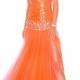 Zipper Tulle Sweetheart Orange Lilac Split Front Crystals Sleeveless Floor Length