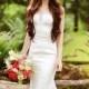 Couture Silk Wedding Dress-Sheath Wedding Dress-Sheer Back-Sleeveless Wedding Dress-Illusion Neckline (Style # Lily PB068)-Made To Order