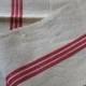 French Linen Cloth w/ Tripple Red Stripe Towel Ecru Linen Dish Towel French Torchon Heavy Tea Towel Unused Bistro Stye Country Home
