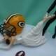 Wedding Cake Topper Green Bay Packers G Football Themed w/ Cheese Head, Garter G.B. Sports Fans Bride and Groom Cheesehead Humorous Sporty