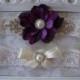 Wedding Garter - Bridal Garter - Purple Flower and Crystal Rhinestone and Pearl Garter and Toss Garter Set