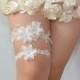 bridal garter, wedding garter, bride garter ,off-white  lace garter,,  beaded floral garter, flower garter