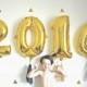 Gold New Years 2016 Number Balloons with Tassel, Silver New Years Eve Decor, New Years Eve Wedding, Metallic Photo booth Props