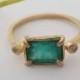 Emerald Cut Gemstone ring.14KT Gold Ring with Rich Green Emerald Gemstone with Diamond Accompaniment. May Birthstone, Engagement Ring