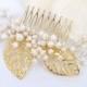 Cleo - 18K gold plated golden leaves and Freshwater Pearl Bridal Comb