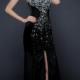 Zipper Sweetheart Black Split Front Crystals Chiffon Ruched Court