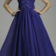 One Shoulder Appliques Blue Chiffon Tulle Ruched Floor Length