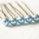 Something Blue. Pearl Wedding Hair Pins. Set of 5, 8mm Swarovski Crystal Pearls.