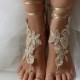 Beaded champagne lace wedding sandals, free shipping!