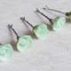 Mint Green Rose Pins, Bridal hair clips, Wedding flower pins, mint rose bobby pins - set of five