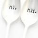 Mr. and Mrs. stamped silverware. Vintage sundae spoons make a unique engagement gift idea