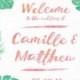 Tropical Wedding Welcome Sign With Watercolor Palm Leaves For Tropical Wedding Theme