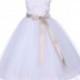 White tulle Flower girl dress 3D Floral Rose wedding pageant communion party satin ribbon handmade toddler elegant sizes 2 4 6 8 10 