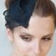 Bridal Millinery Hat with black veil, Black Headpiece, MIllinery Sinamay Hat, Bridesmaid Fascinator