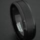 Tungsten Wedding Bands 8mm Mens Ring Brushed Surface Inlay Black Beveled EdgesComfort Fit