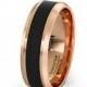 Mens Wedding Band 8mm Rose Gold Tungsten Ring Polished Black Carbon Fiber Surface Beveled Edges Comfort Fit