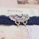 EVIE: Butterfly Navy Blue Lace Wedding Garter. Something Blue.