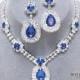 Sapphire Blue Rhinestone Necklace Set, Bridal Statement Necklace, Wedding Jewelry, Vintage Inspired Necklace, Bridesmaids Jewelry