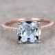2.3ct Cushion Natural Aquamarine Ring!Diamond Engagement ring Rose gold,Bridal,Ball prong,Blue Stone Gemstone Promise Ring,wedding band