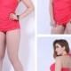 Pink Solid Color One-Piece Plus Size Womens Swimsuit With Skirt And Fold Adornment Lidyy1605202080