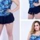 Blue With Colorful Print Plus Size One-Piece Womens Swimsuit With Black Skirt Lidyy1605202070