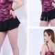 Rose Color With Colorful Print Plus Size One-Piece Womens Swimsuit With Black Skirt Lidyy1605202069