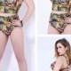 Yellow With Colorful Print Plus Size Womens High Waist Bikini Suit Lidyy1605202065