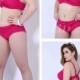 Rose Color Solid Color Middle Waist Plus Size Womens Bikini Suit With Fold Adornment Lidyy1605202059