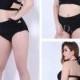 Black Solid Color High Waist Plus Size Womens Bikini Suit With Bandage Adornment Lidyy1605202058