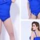 Blue Solid Color One-Piece Plus Size Womens Swimsuit With Fold Adornment Lidyy1605202057