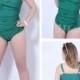 Green Solid Color One-Piece Plus Size Womens Swimsuit With Fold Adornment Lidyy1605202055