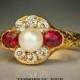 Edwardian Ruby Engagement Ring, Edwardian style Ruby, Pearl and Diamond Engagement RING in 18kt gold,conflict free diamonds, TresorsDuJour