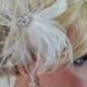 WEDDING BRIDAL FASCINATOR, feathers french net rhinestone jewel - feathered fascinator wedding hair clip, womens