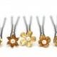 Gold flowers hair pins bridal hair flower pin wedding hair vintage inspired set of 5 clips golden flowers
